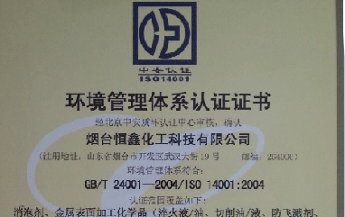 恒鑫化工通過ISO14001環境管理體系認證